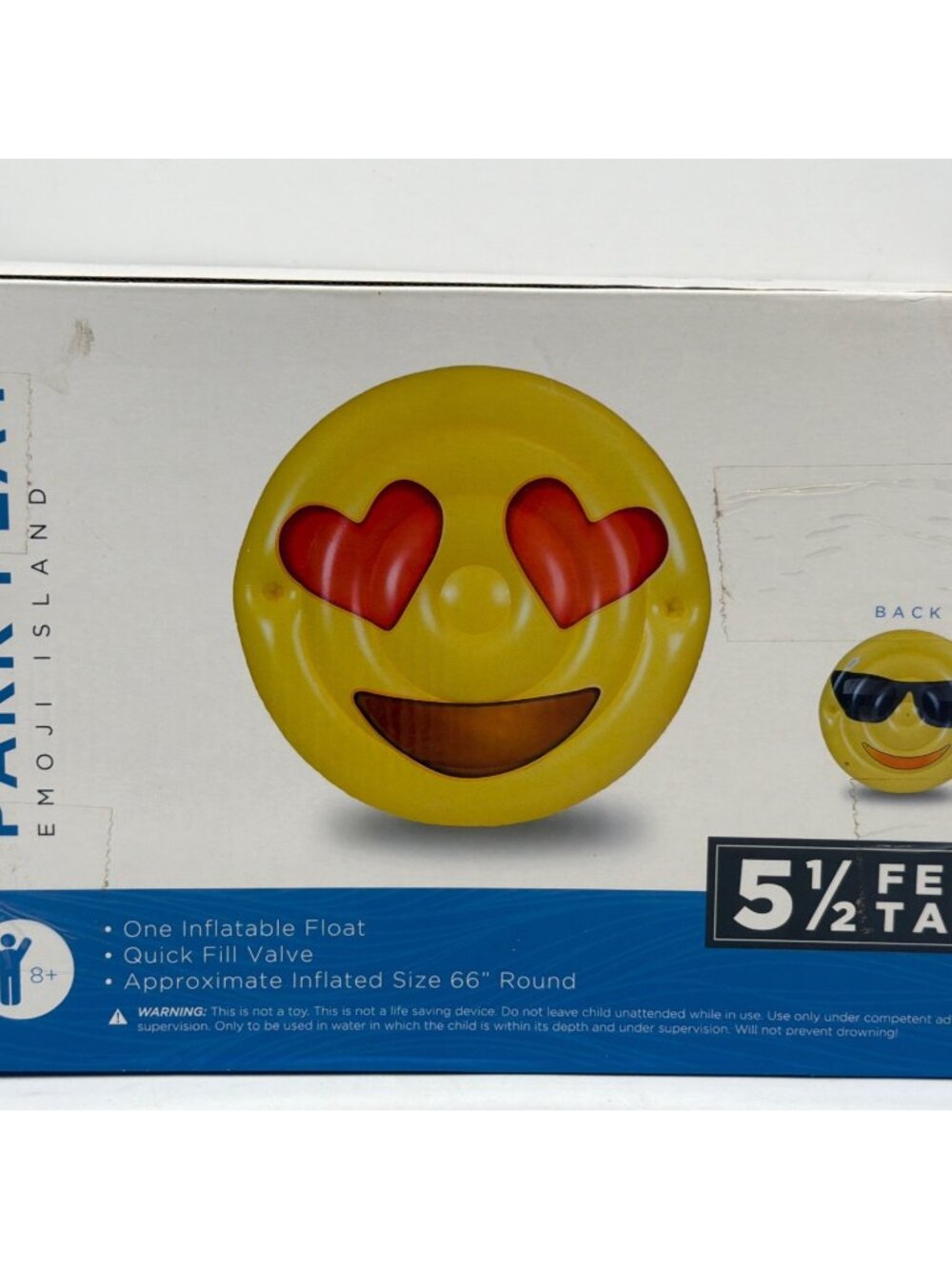 Park Play Emoji Island Inflatable Float 66" Round Pool Toy With Quick Fill Valve